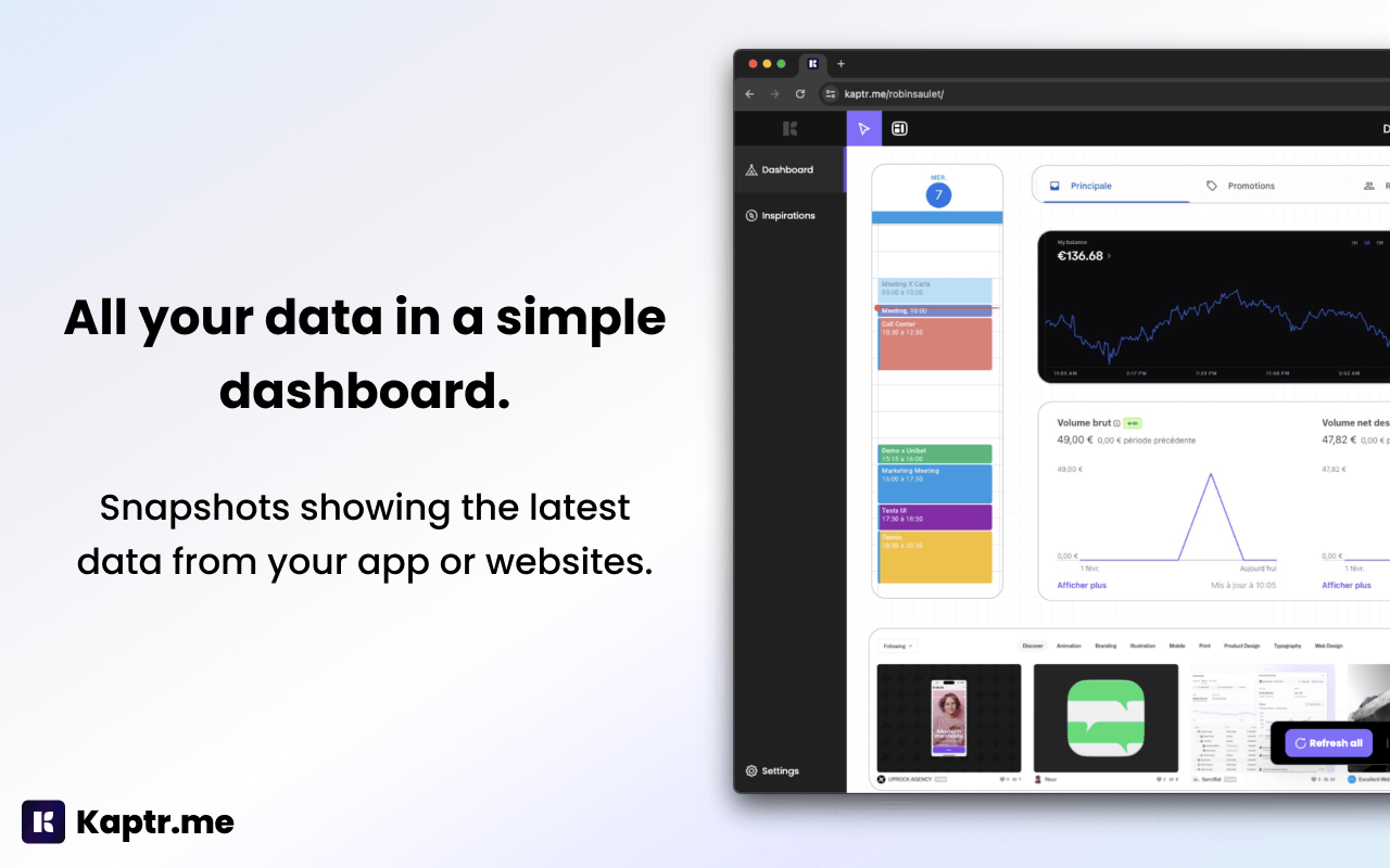 Kaptr.me - Web Dashboards with Live Snapshots