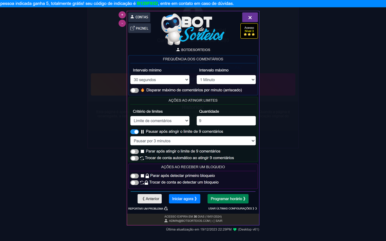 Robô de Comentários - Bot de Sorteios