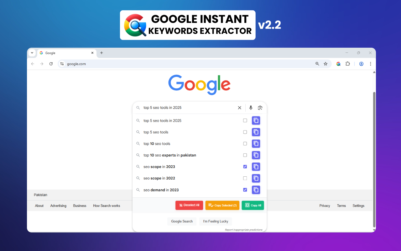 Google Instant Keywords Extractor