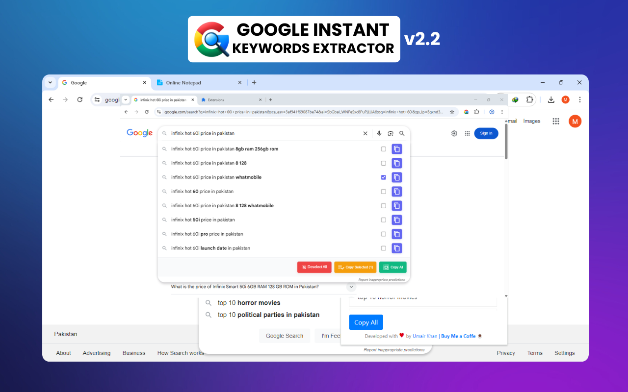 Google Instant Keywords Extractor