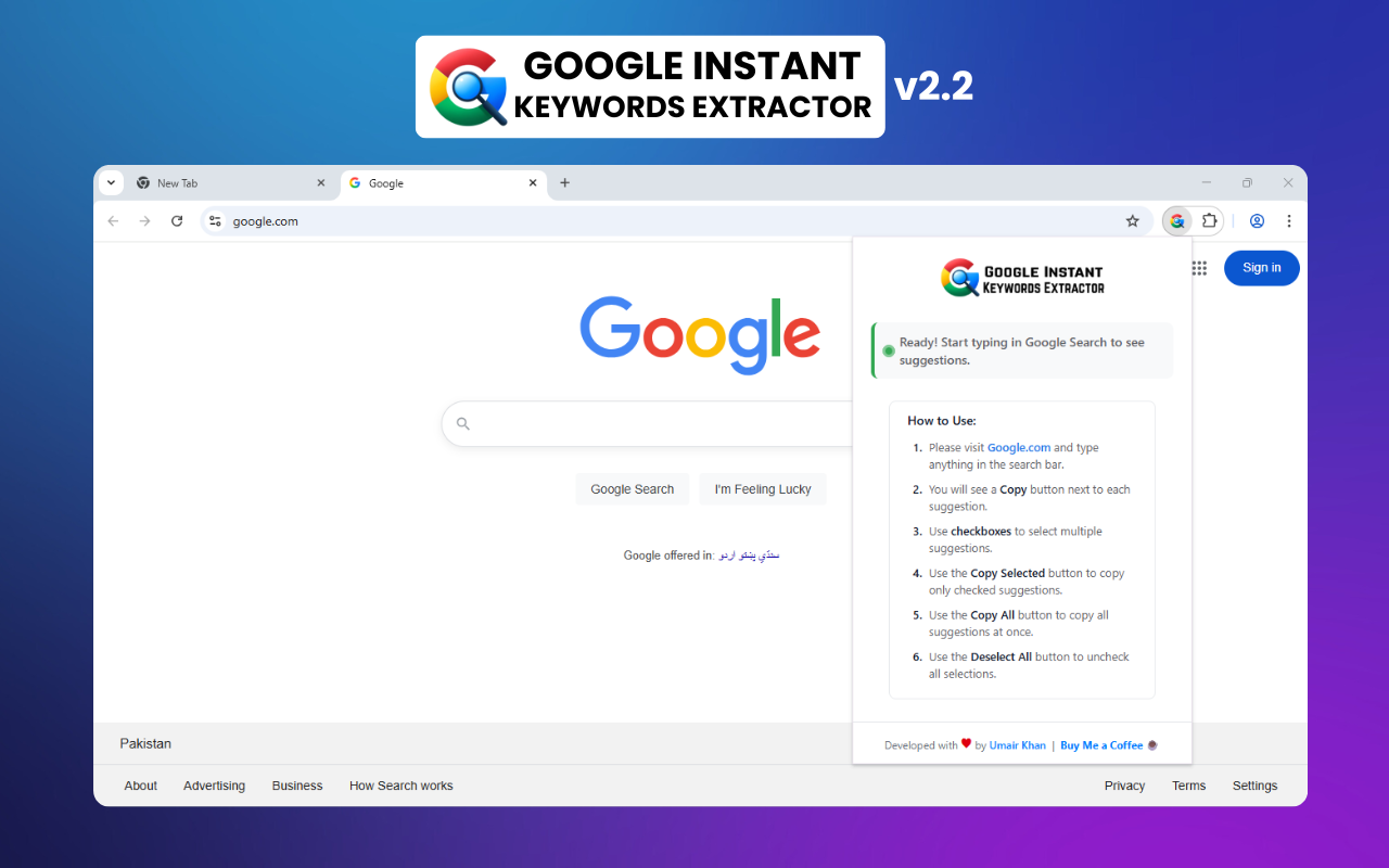 Google Instant Keywords Extractor