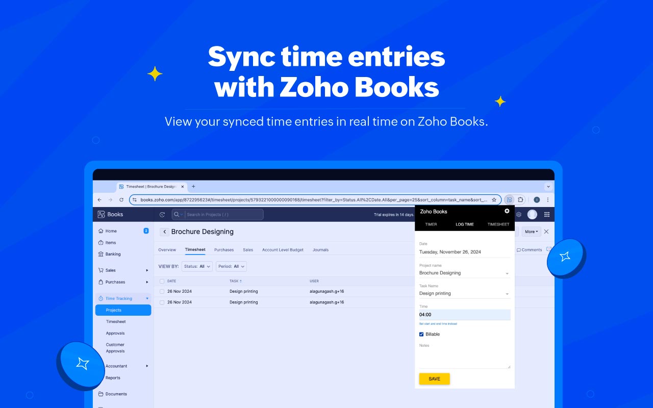 Zoho Books Timer