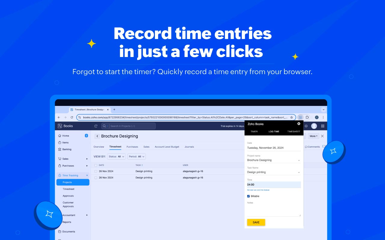 Zoho Books Timer