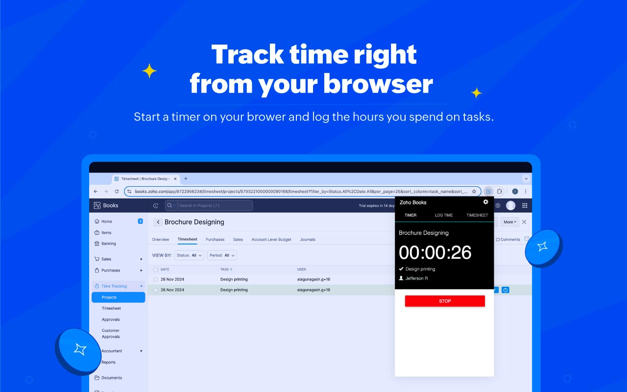 Zoho Books Timer