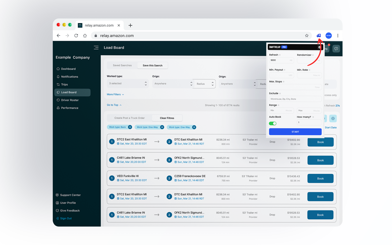 SwiftRelay Auto Refresher and Auto Booker for Amazon Relay