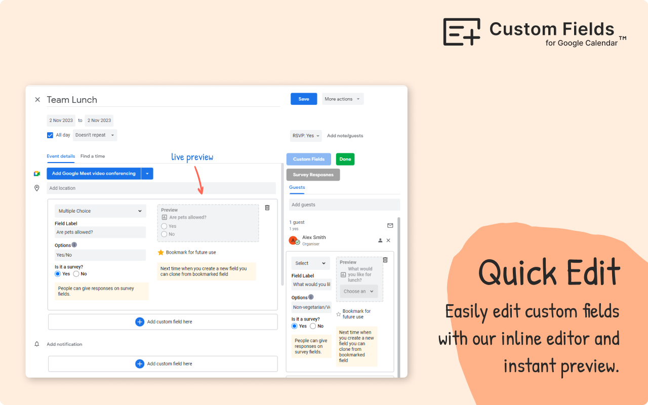 Custom Fields for Google Calendar™