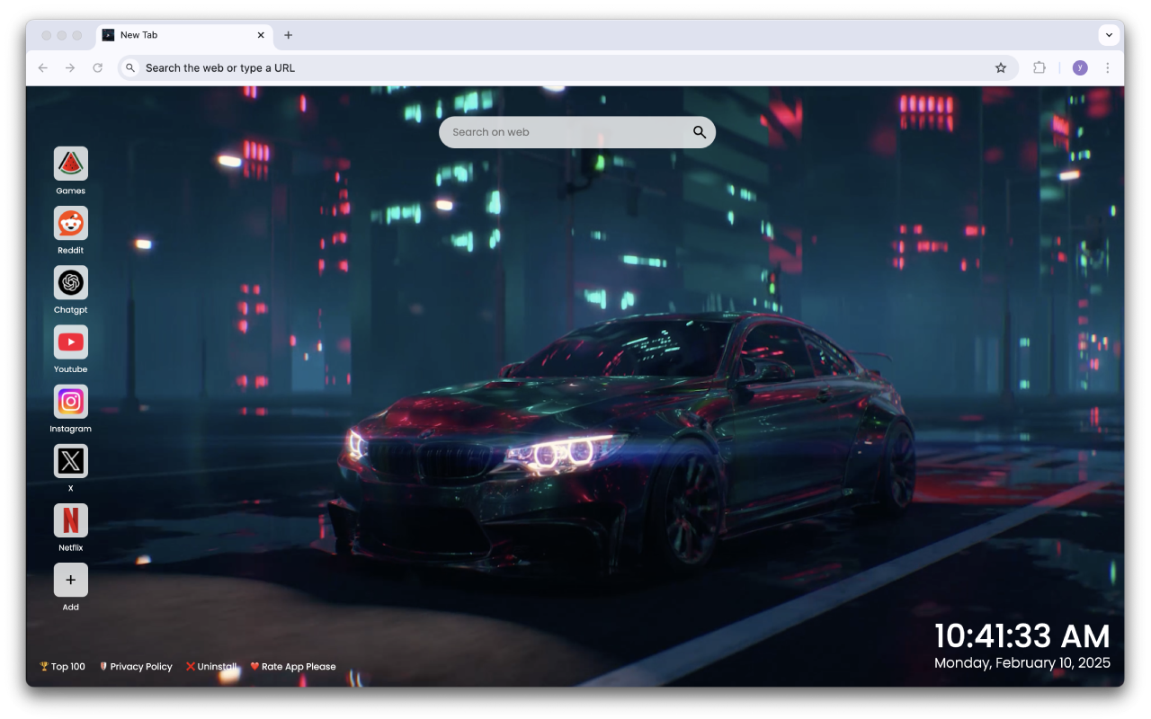 BMW M4 Night Live Wallpaper New Tab