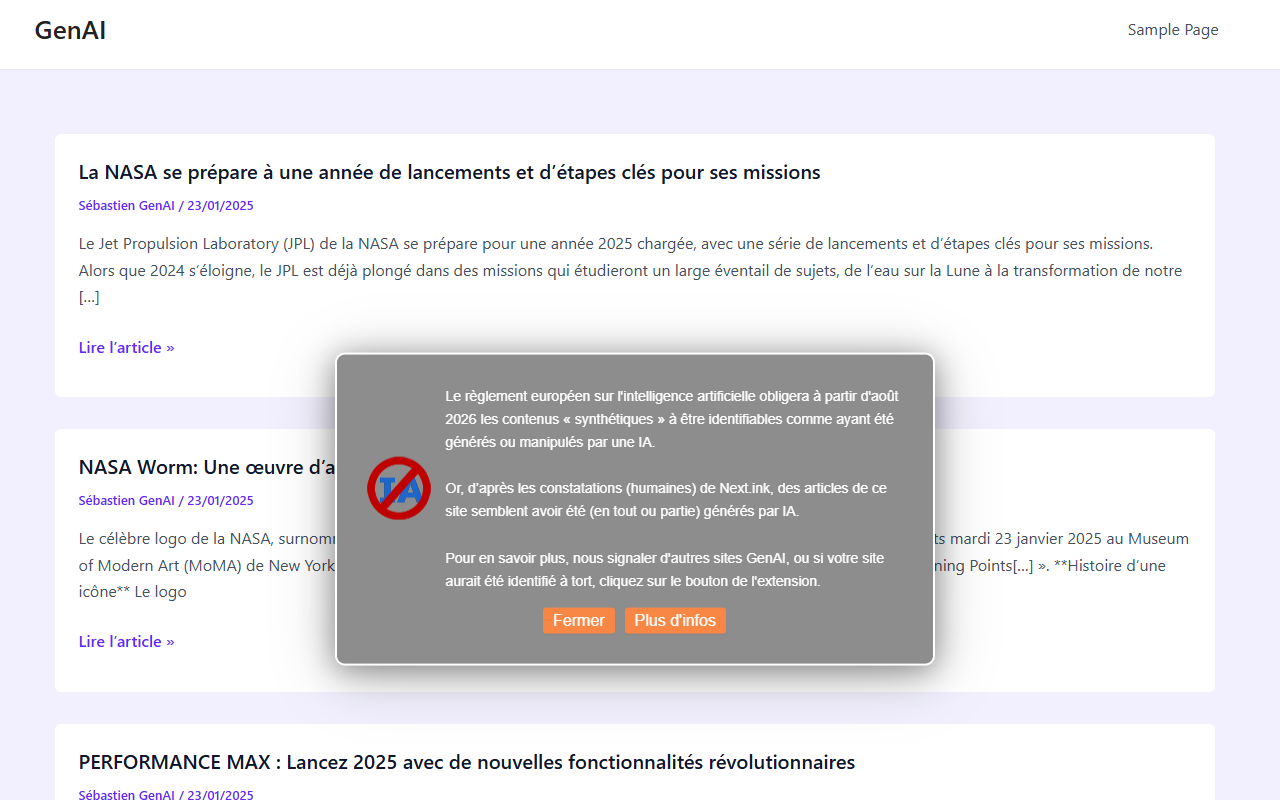 Alerte sur les sites GenAI, par Next.ink