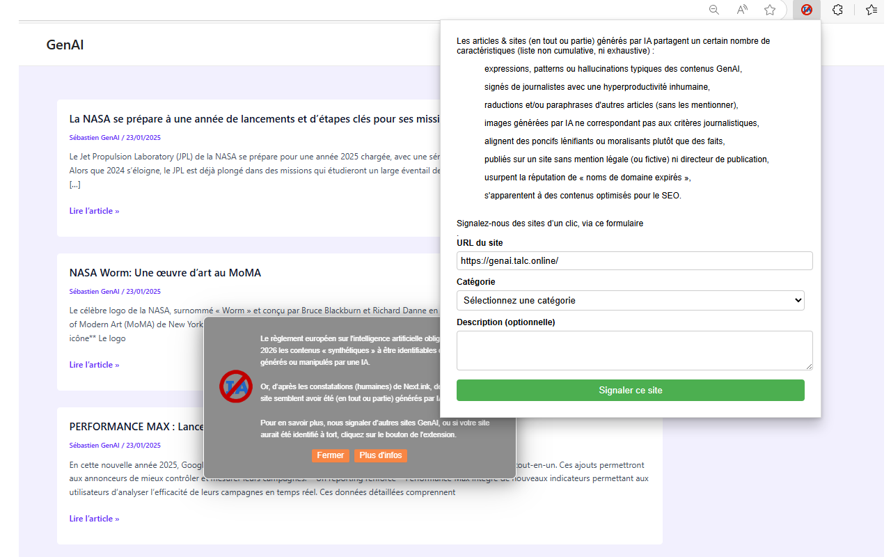 Alerte sur les sites GenAI, par Next.ink