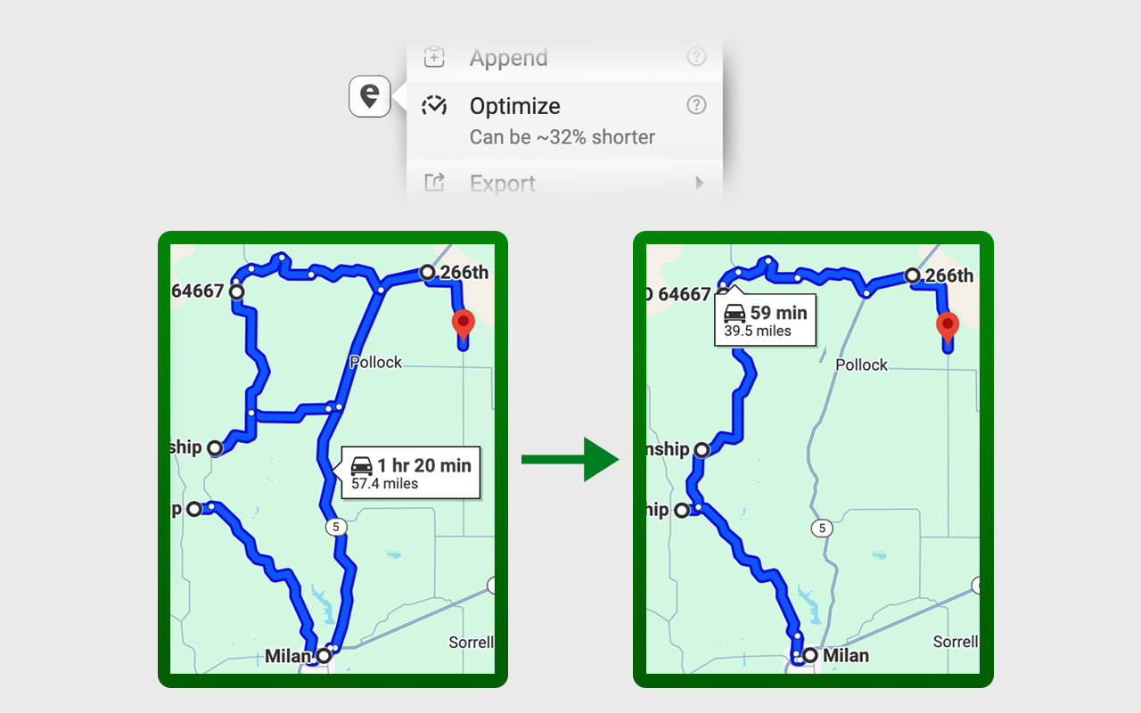 Google Maps Extended Routes