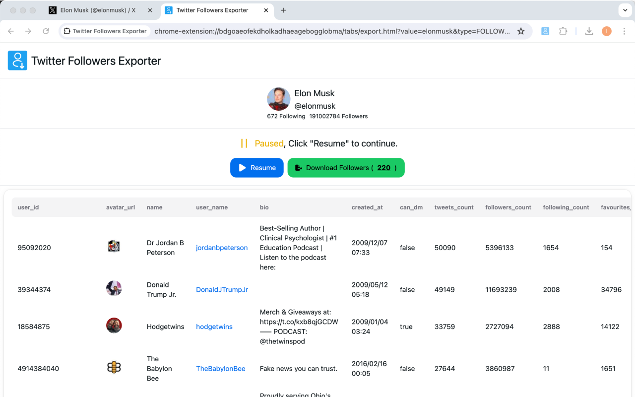 Twitter 关注者导出工具