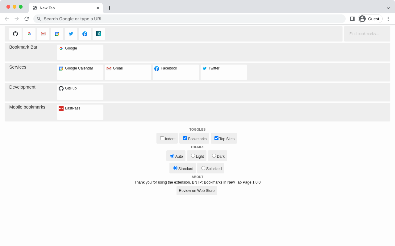 BNTP: Bookmarks in New Tab Page