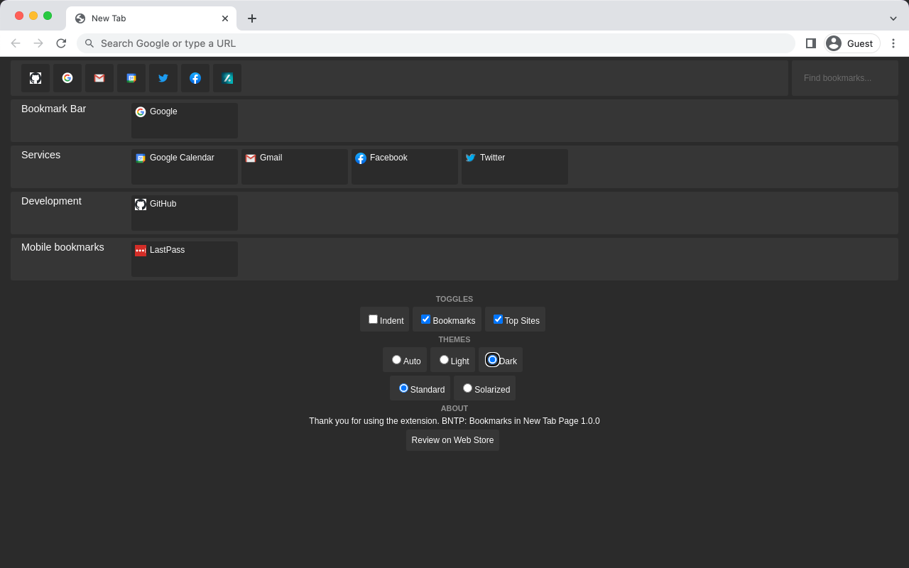 BNTP: Bookmarks in New Tab Page
