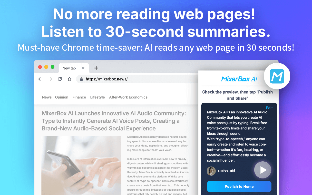 MixerBox AI: Free AI Web Page Summary – Listen in 30 Seconds