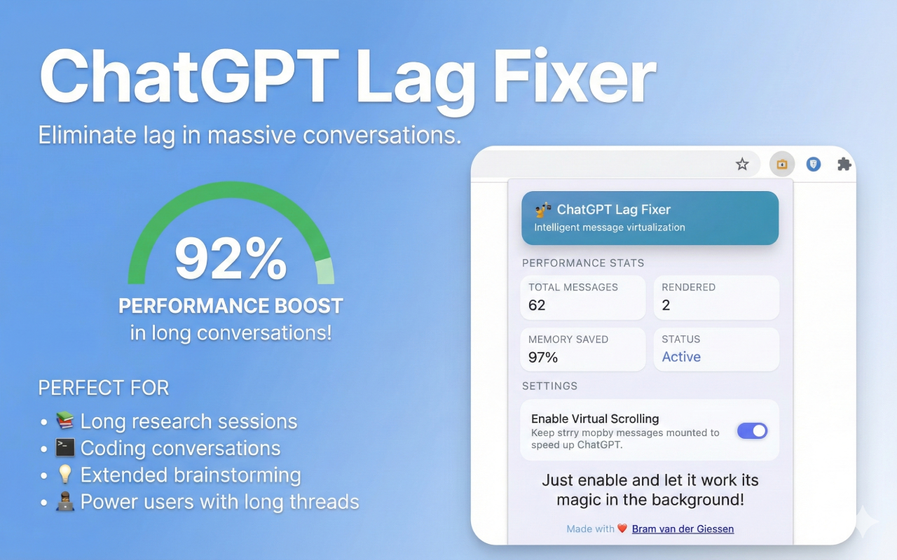 ChatGPT Speed Booster – Fix Lag & Freezing in Long Chats