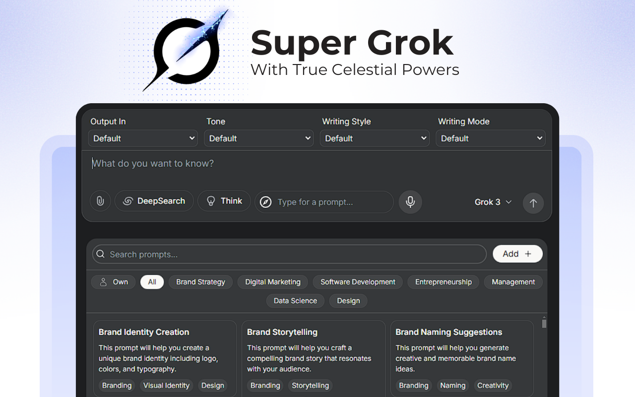 Super Grok - Custom Prompts, Plugins, Website Builder & More