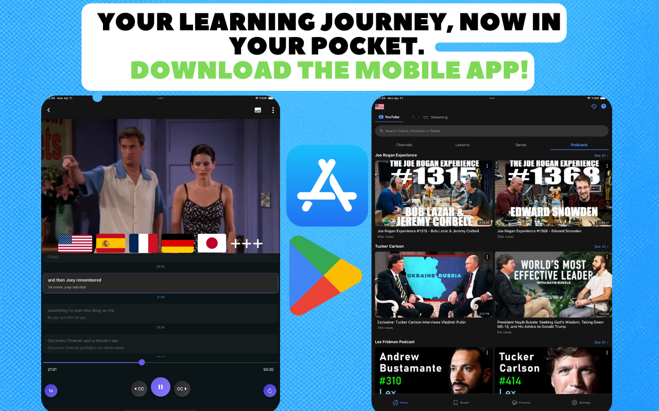 Language Lab 为YouTube, Netflix, HBO, Prime, Disney提供互动字幕 - 免费