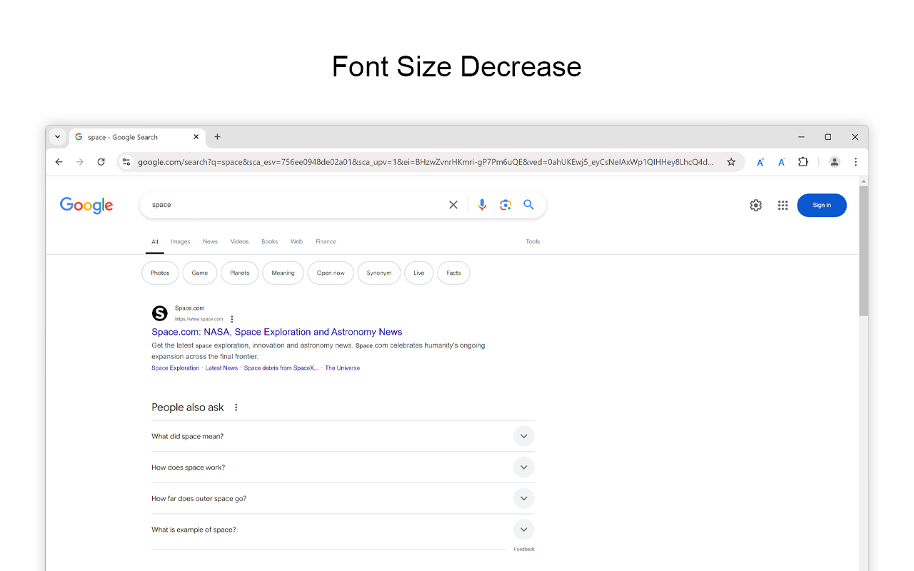 Font Size Decrease for Google Chrome