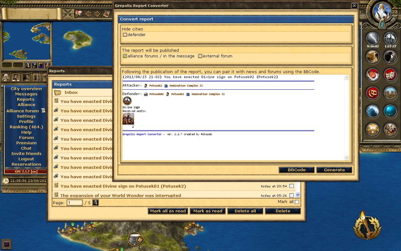 Grepolis Report Converter Revolution Tools