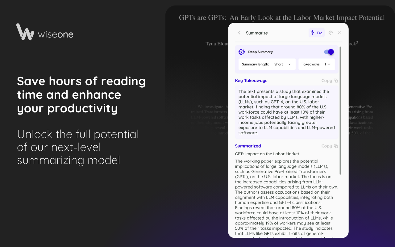 Wiseone - 您的人工智能搜索又阅读副驾驶