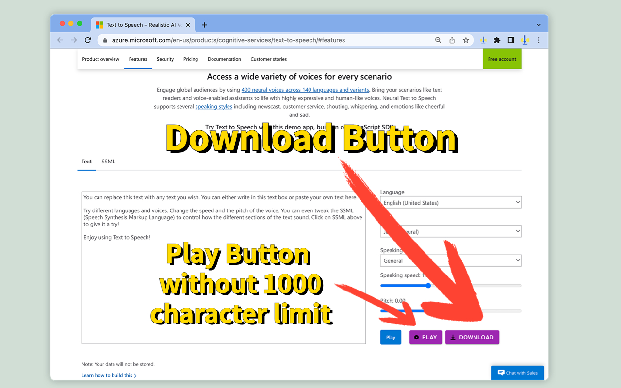Microsoft™ 文字转语音下载器 - 添加 TTS 下载按钮