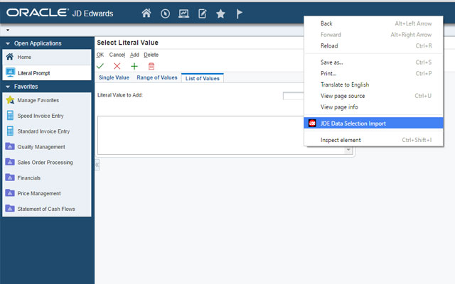 JDE Data Selection Import Tool