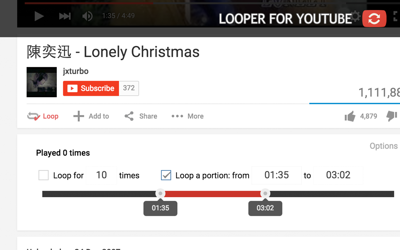 Looper for YouTube - 自动重播