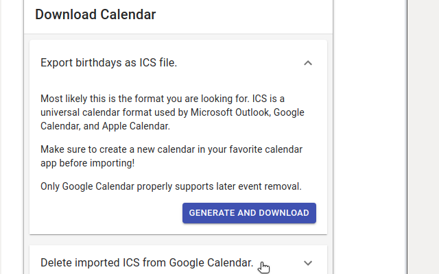 Birthday Calendar Exporter for Facebook