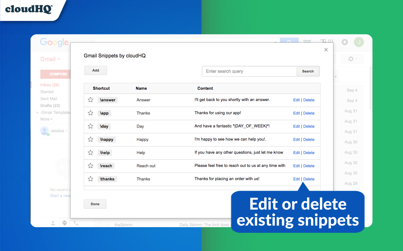 Gmail Snippets by cloudHQ