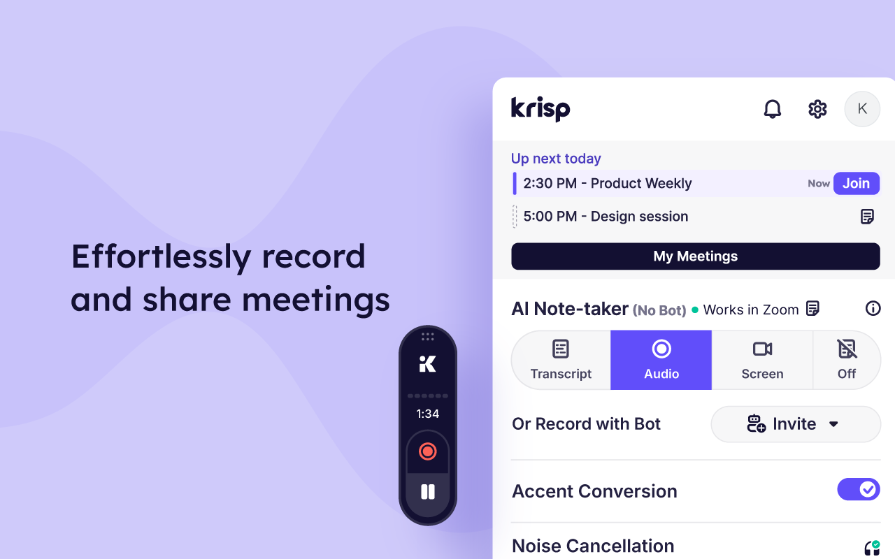 Krisp: AI Note Taker for Meet, Zoom, Teams