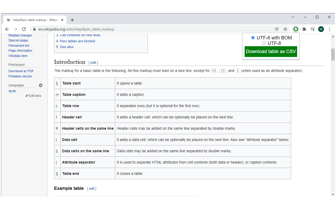 Download table as CSV