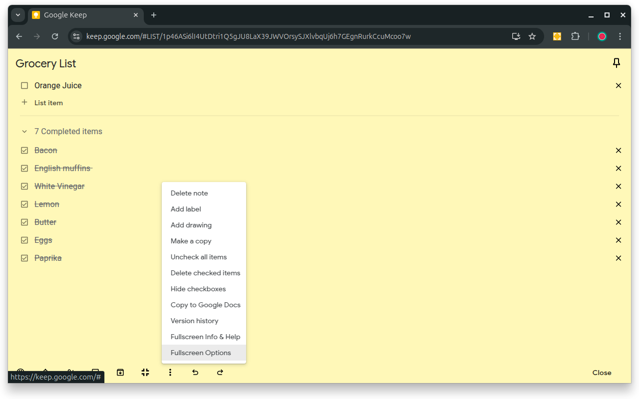Google Keep - Full Screen Edit