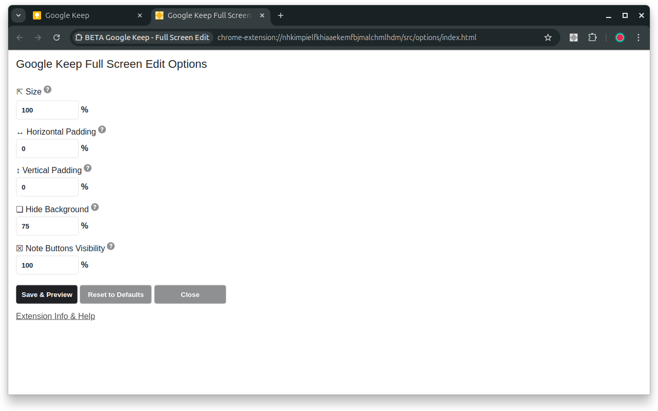 Google Keep - Full Screen Edit