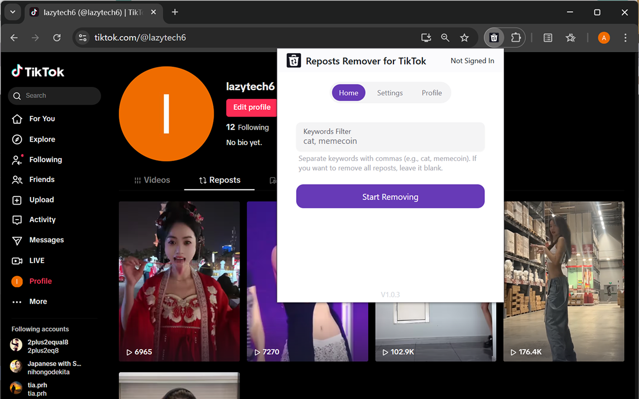 TikTok转发删除工具