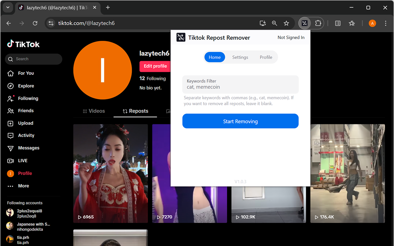 TikTok 转发删除器