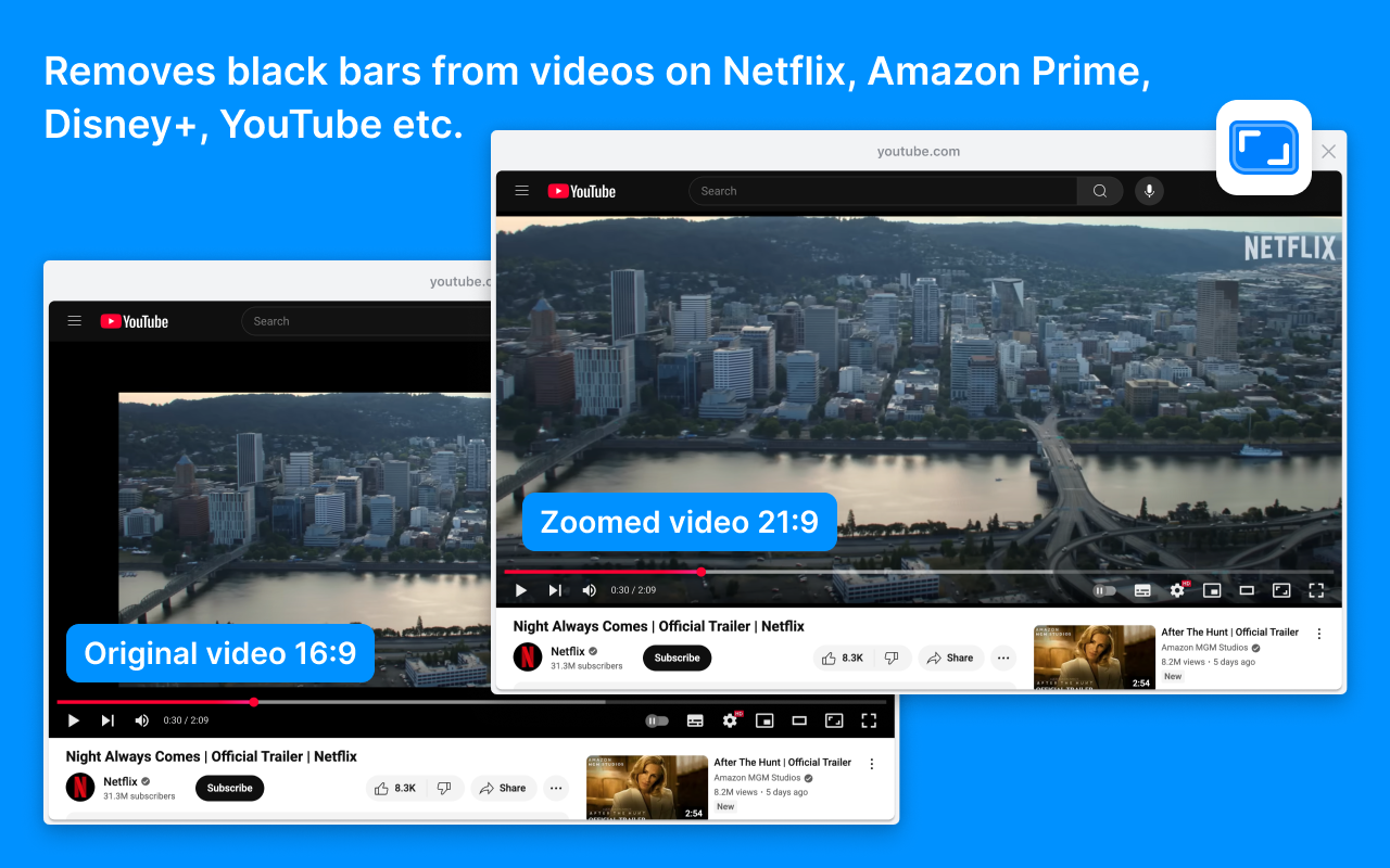拉近以填满 - 超宽视频
