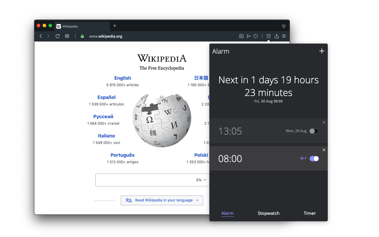 Alarm, Timer and Stopwatch