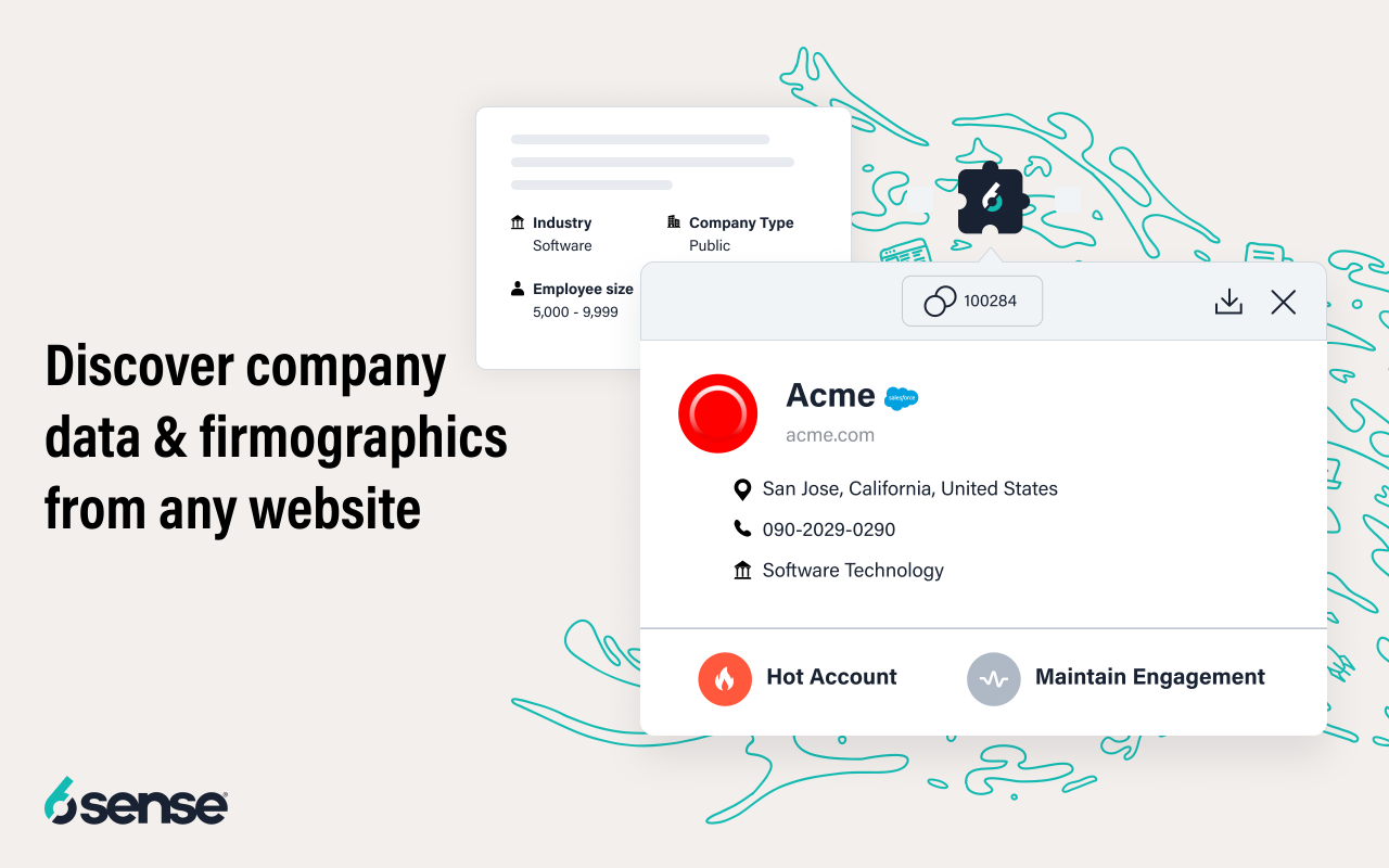 Find company and prospect data via any website or your CRM