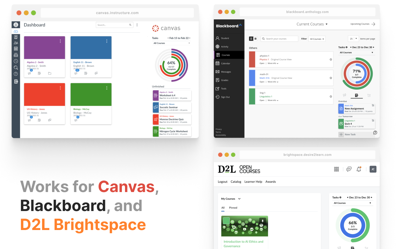 Tasks for Canvas – now supporting Blackboard, D2L Brightspace