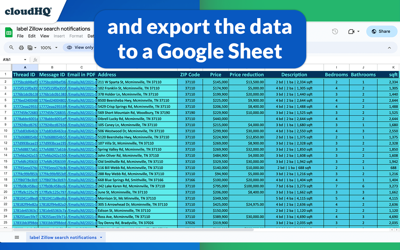 Export Emails to Sheets by cloudHQ