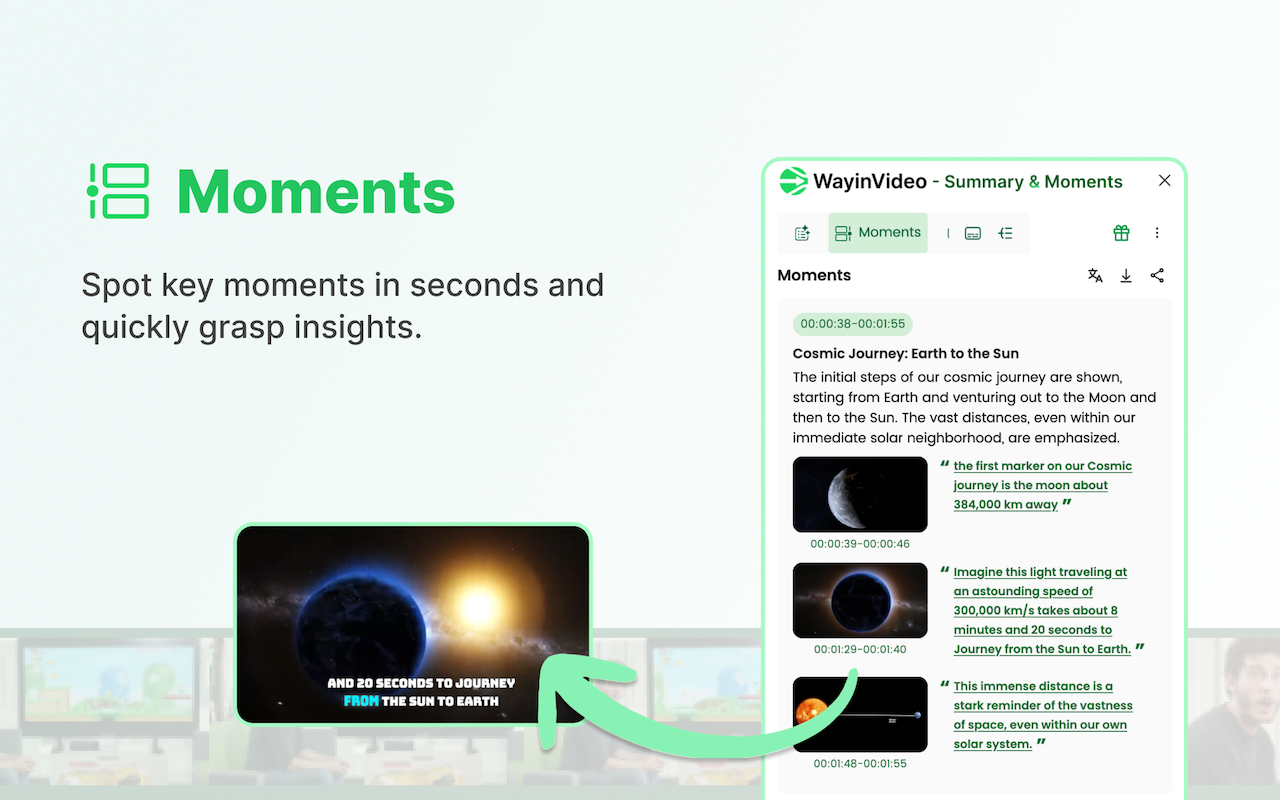 WayinVideo - AI YouTube 视频总结 & 转录工具：字幕生成、亮点提取、关键片段