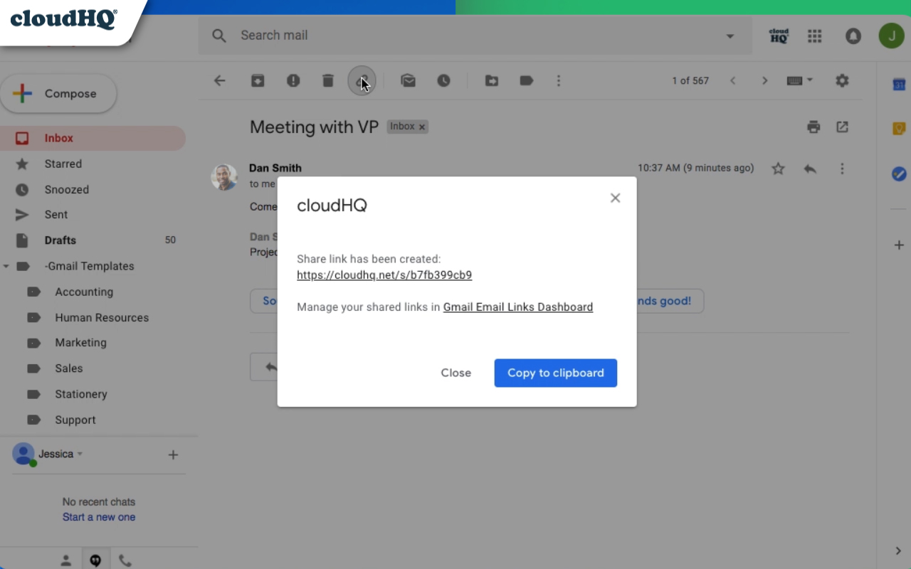 Share emails via secure URL link by cloudHQ