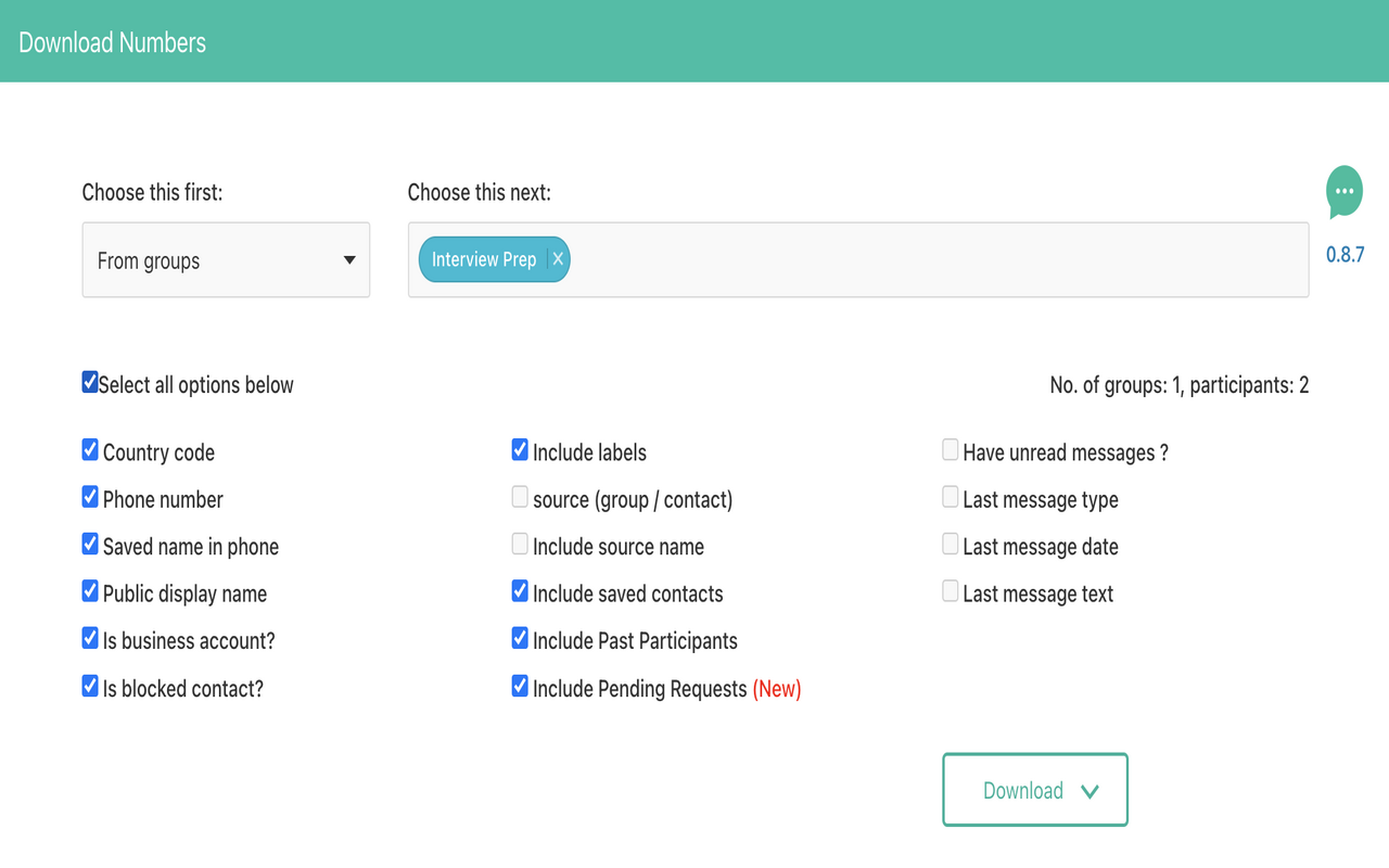 WA - Download Group Phone Numbers