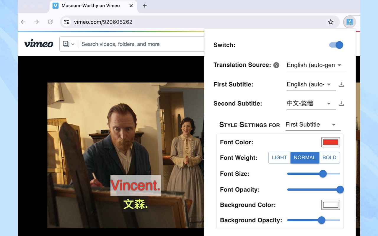 视频双语字幕 - Vimeo 翻译助手