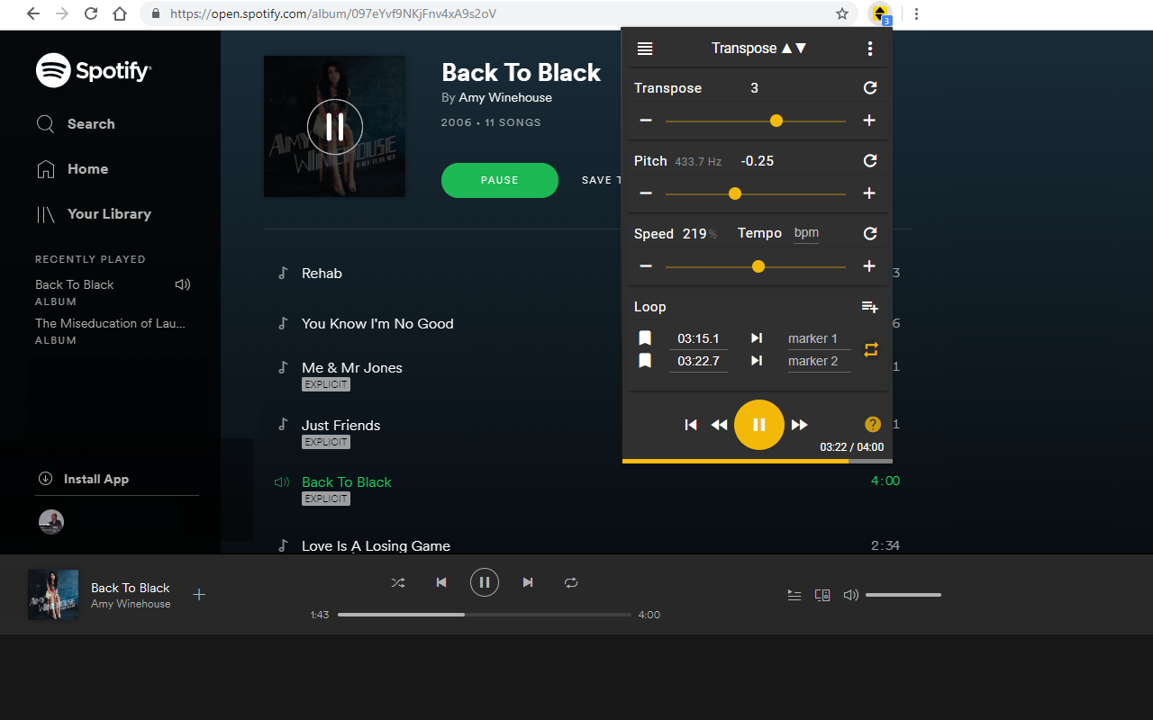 Transpose ▲▼ pitch ▹ speed ▹ loop