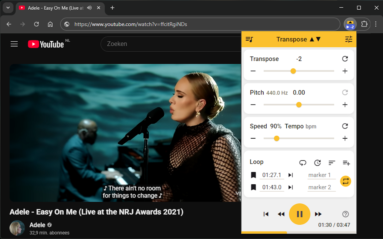 Transpose ▲▼ pitch ▹ speed ▹ loop