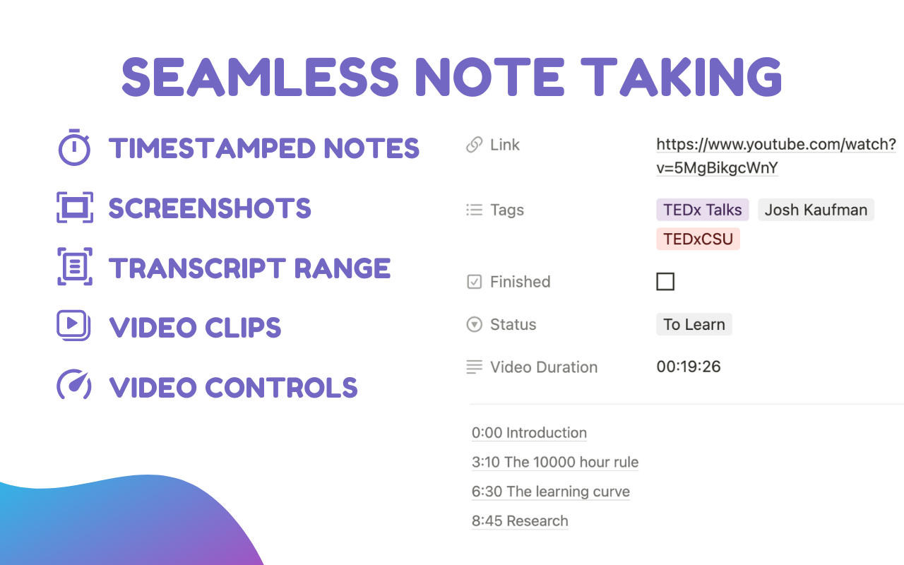 YouTube Notes to Notion with Udemy, Coursera, BiliBili and more by Snipo