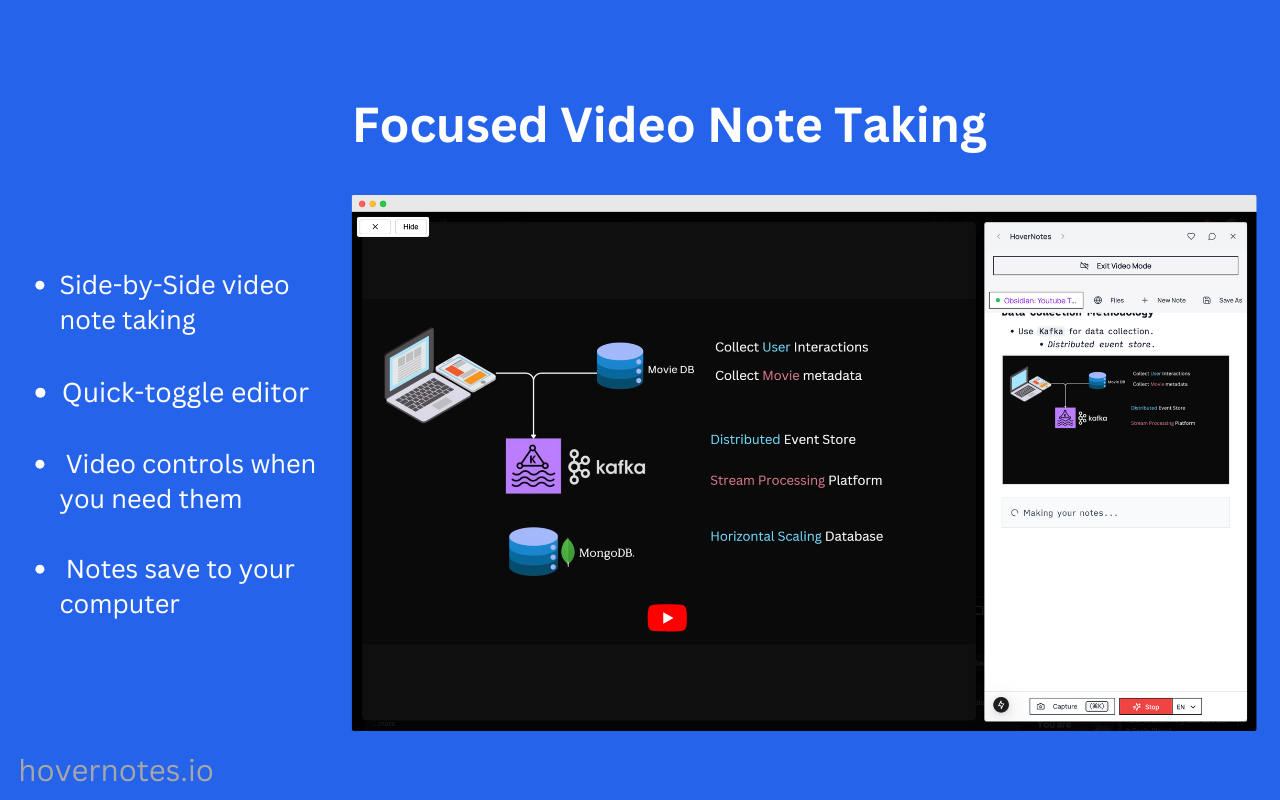 Obsidian AI 视频笔记与截图 (B站, 腾讯课堂, YouTube 等) - HoverNotes