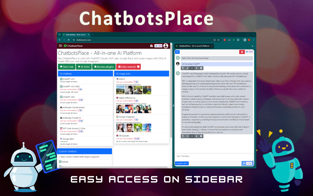 ChatbotsPlace：一体化AI侧边栏（ChatGPT、Claude和Gemini）