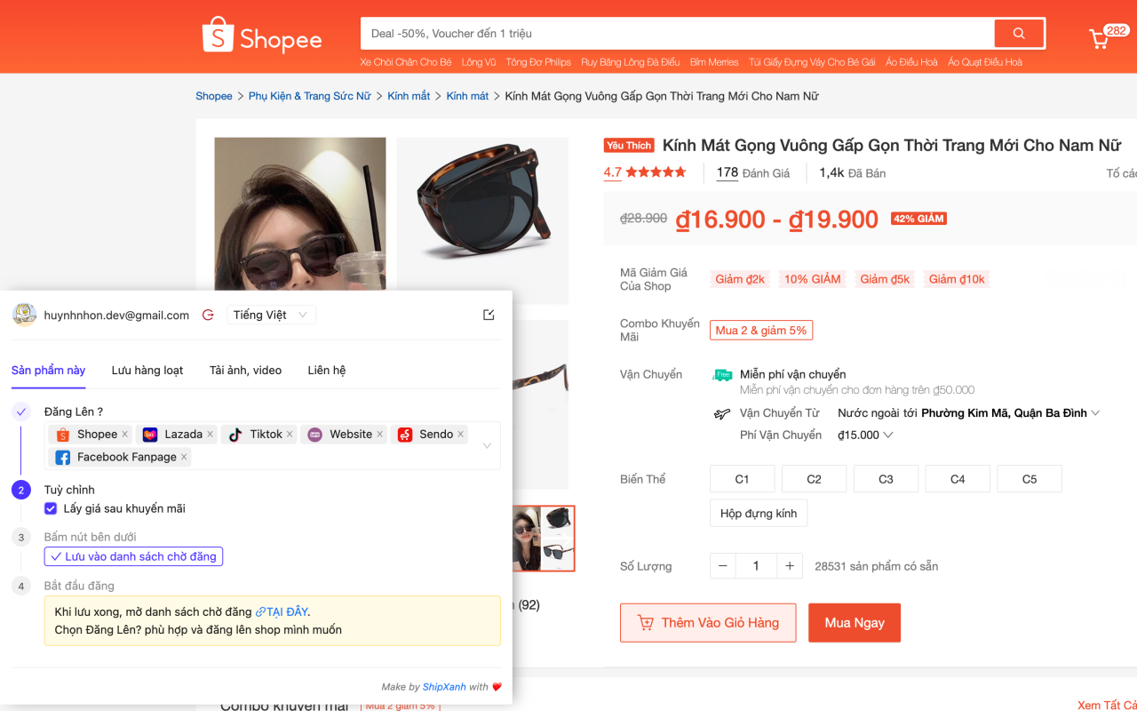 ShipXanh 复制列表、克隆商店、显示电子商务费用、月销售额